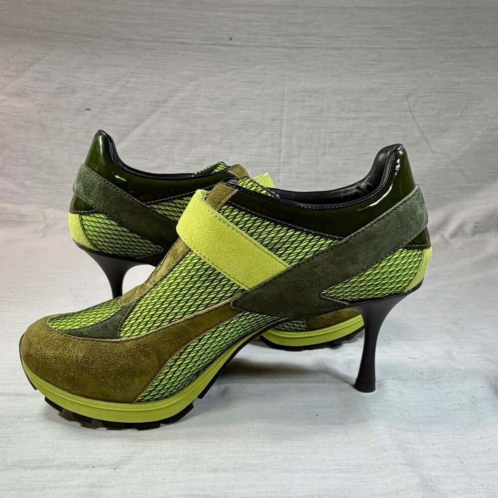 Sneex The Tepper Sneaker Heels in Green Suede and Mesh - Picture 8 of 11